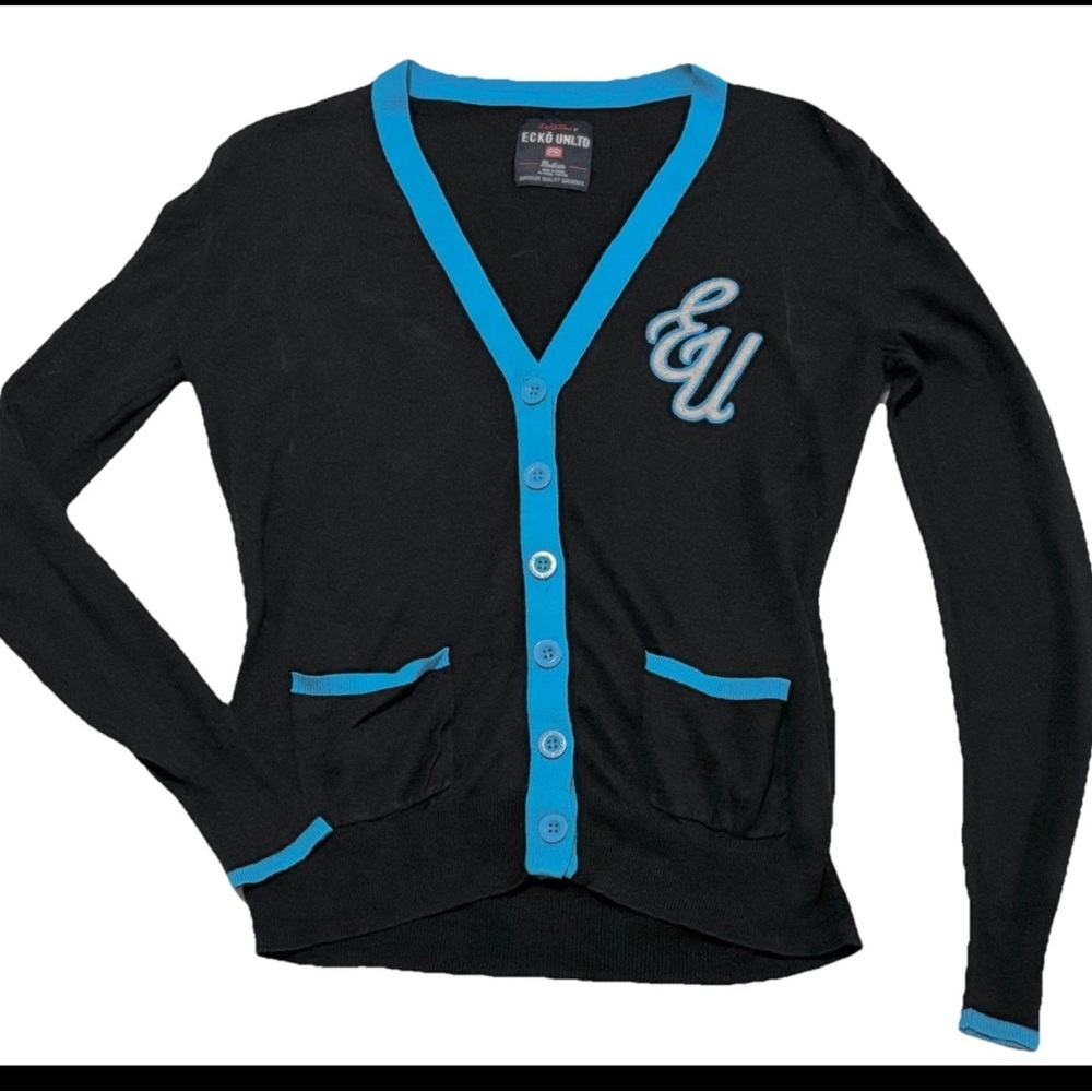 Ecko Unltd. Ecko Red. Rare Y2K VTG Black/Blue Varsity Cardigan Streetwear SZ.M